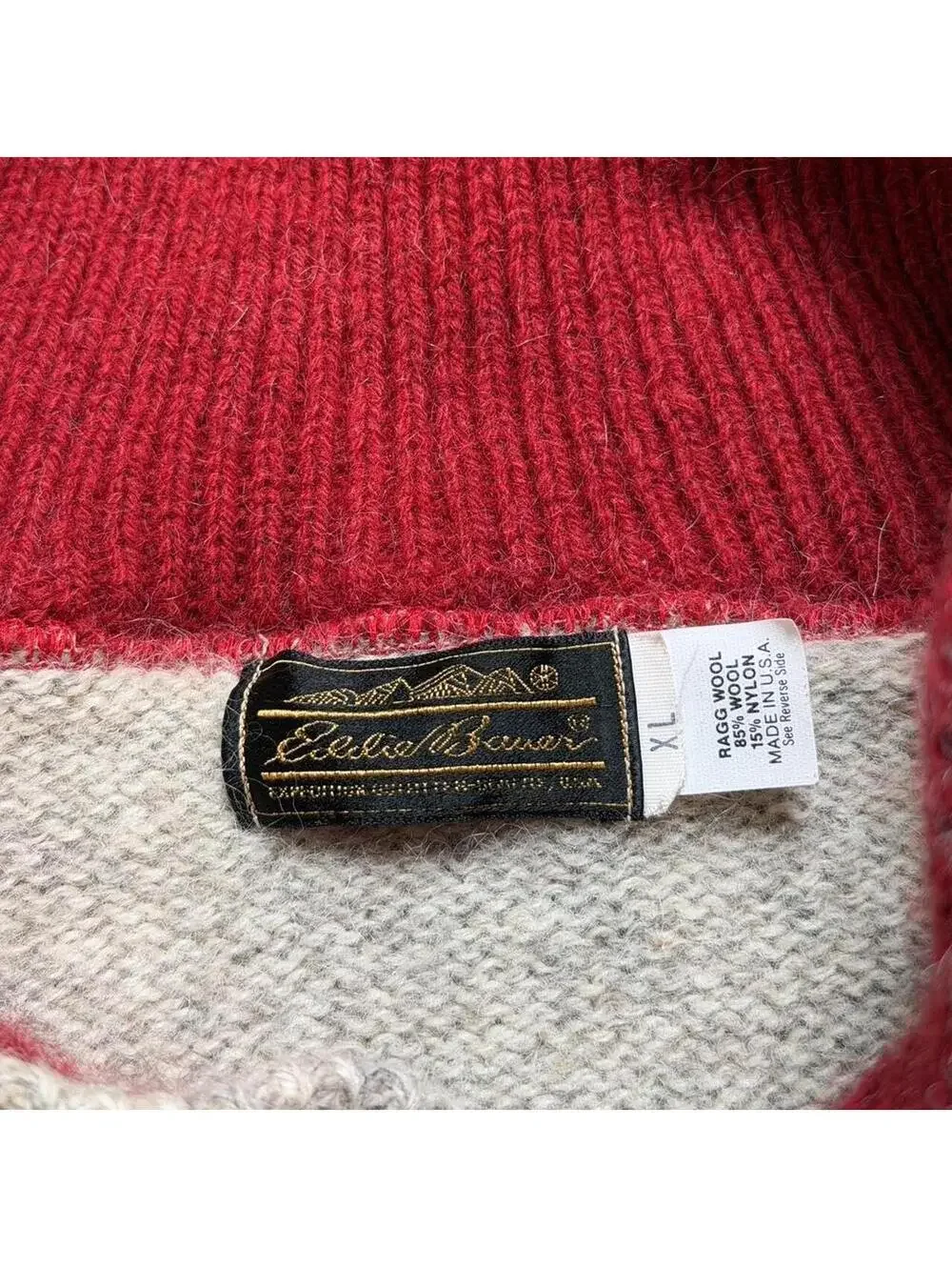 Vintage 80s 90s Eddie Bauer Ragg Wool Chunky Shawl Neck Sweater Size XL